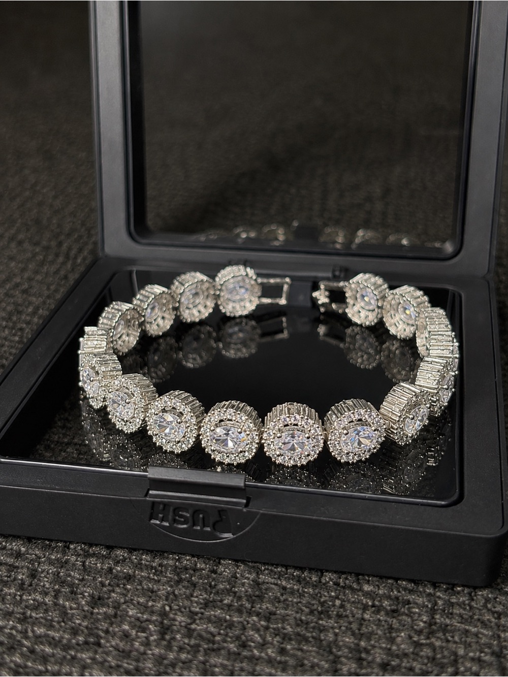 Silver Crystal Halo Tennis Bracelet - Women Jewelry